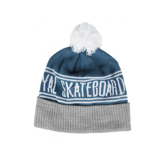 Royal Worker Pom Beanie Hat Grey Navy