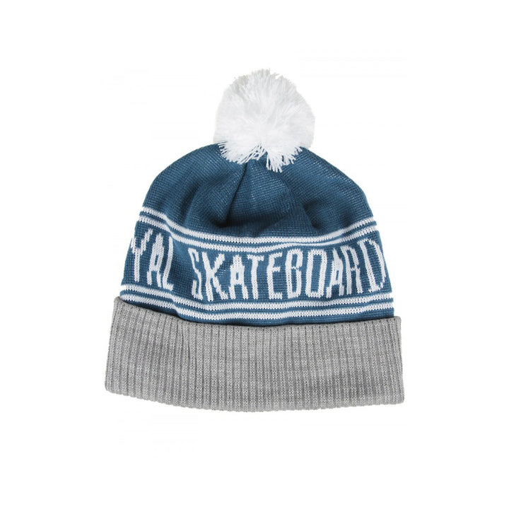 Royal Worker Pom Beanie Hat Grey Navy