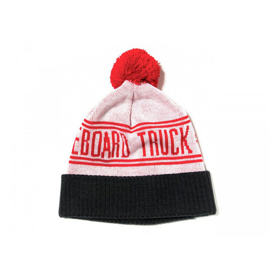 Royal Worker Pom Beanie Hat Grey Red