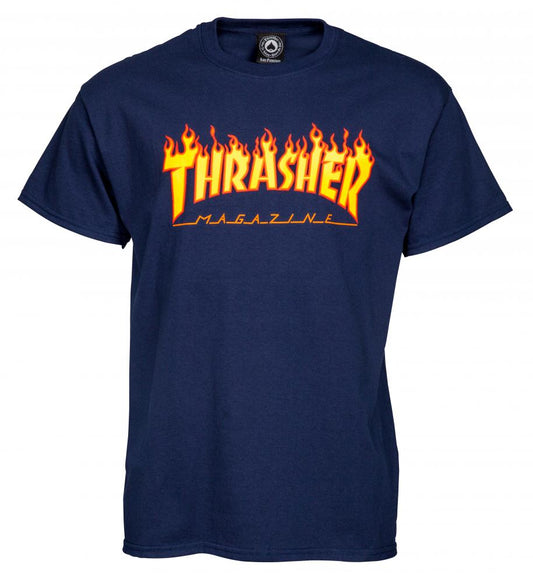 Thrasher Flame Logo T Shirt - Navy
