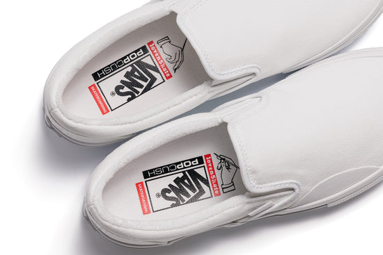 Plain white vans slip ons shop
